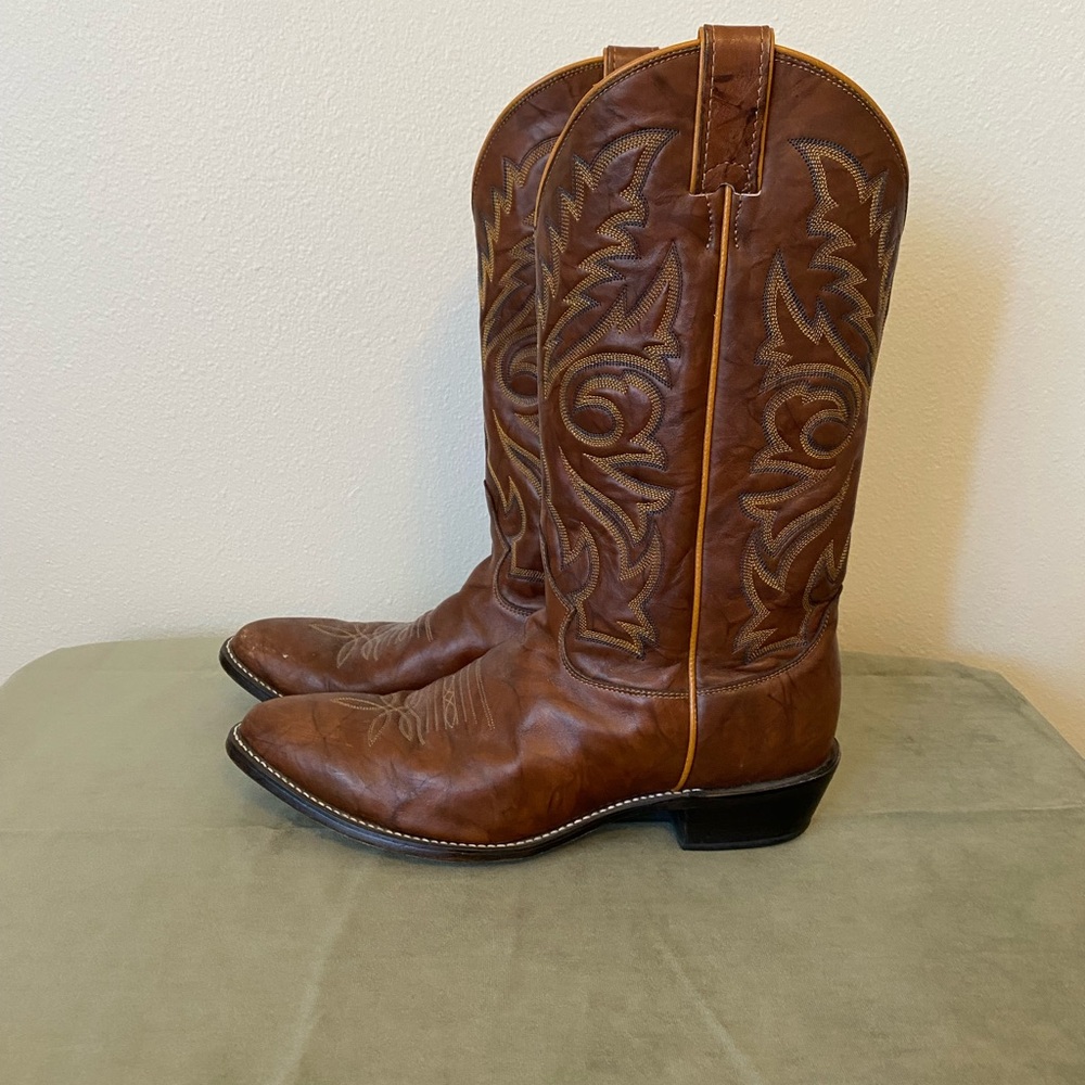 Justin Elmer 13” Western Cowboy Boots, 10.5 EE, Brown Full-Grain Leather